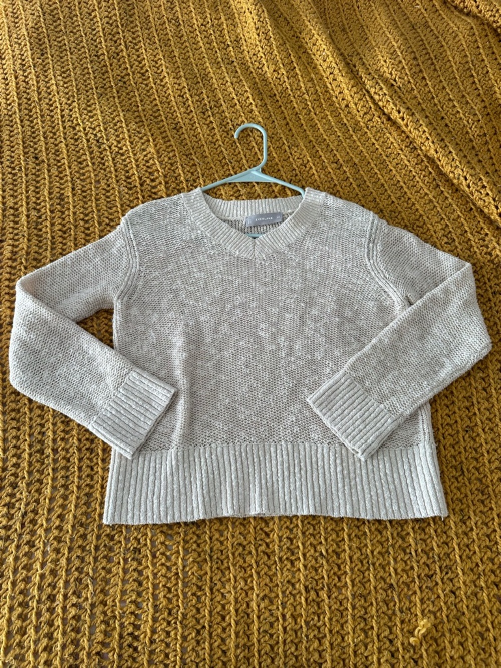 Everlane V-Neck Sweater in Light Heathered Cream